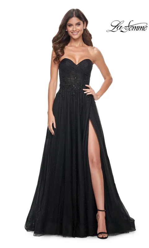 La Femme Long Black Strapless Prom Dress 32005 sold by PromGirl