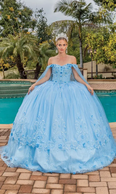 Quince Dress with Cape Sleeves: Dancing Queen 1676 sold by PromGirl