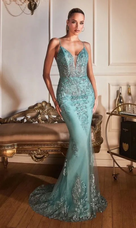 Sheer-Corset Sleek Long Glitter Prom Dress OC007 sold by PromGirl