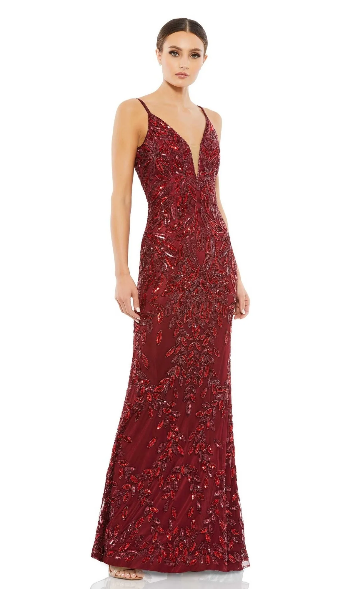 Long Beaded-Print Formal Dress: Mac Duggal 5107 sold by PromGirl product image thumbnail 3
