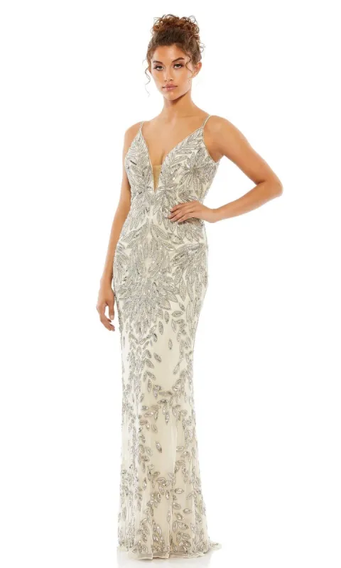 Long Beaded-Print Formal Dress: Mac Duggal 5107 sold by PromGirl