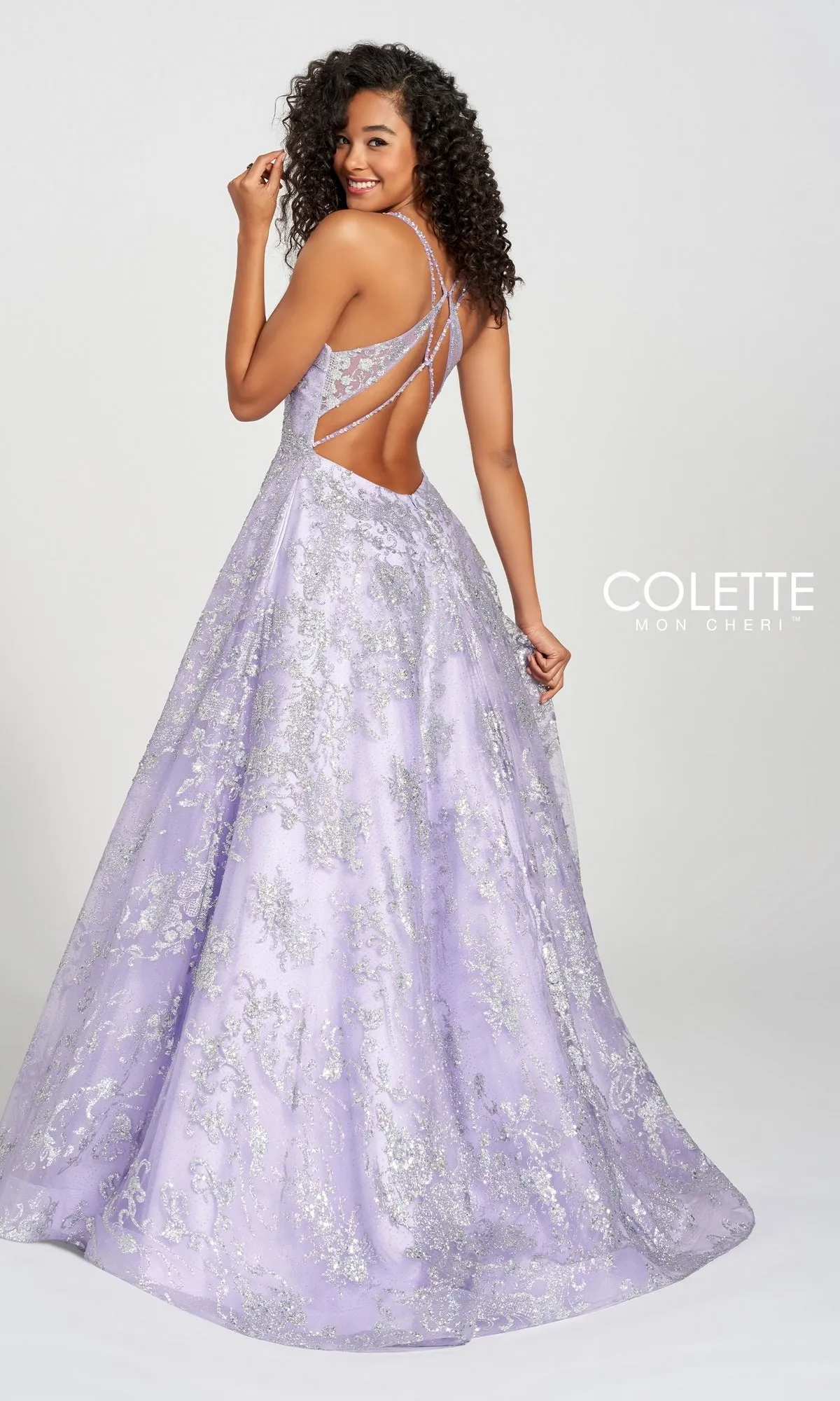 Violet Purple Prom Dress with Silver Glitter Print sold by PromGirl product image thumbnail 2