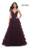 La Femme Lace-Up Long Tiered Prom Dress 32086 sold by PromGirl