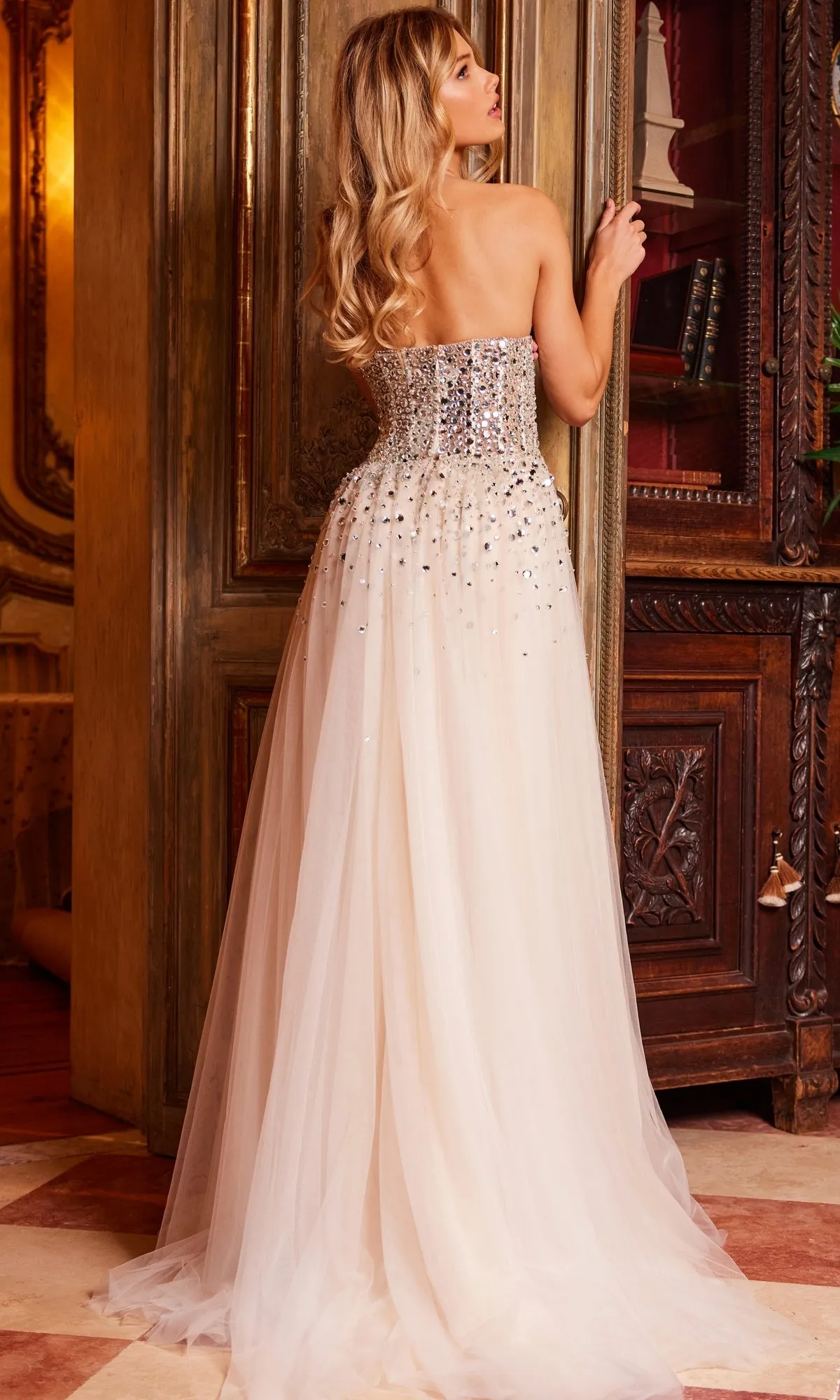 Jovani Strapless Beaded Nude Prom Ball Gown 23712 sold by PromGirl product image thumbnail 2