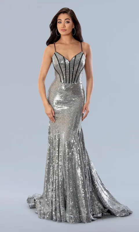 Grey Sequined Mermaid Wedding Guest Dress | Parallel