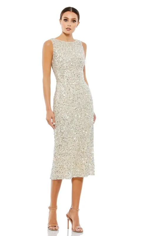 Mac Duggal Silver Sequin Midi Party Dress 5526 sold by PromGirl