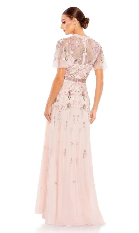 Gold-Embroidered Long Lace-Up Mermaid Prom Dress sold by PromGirl