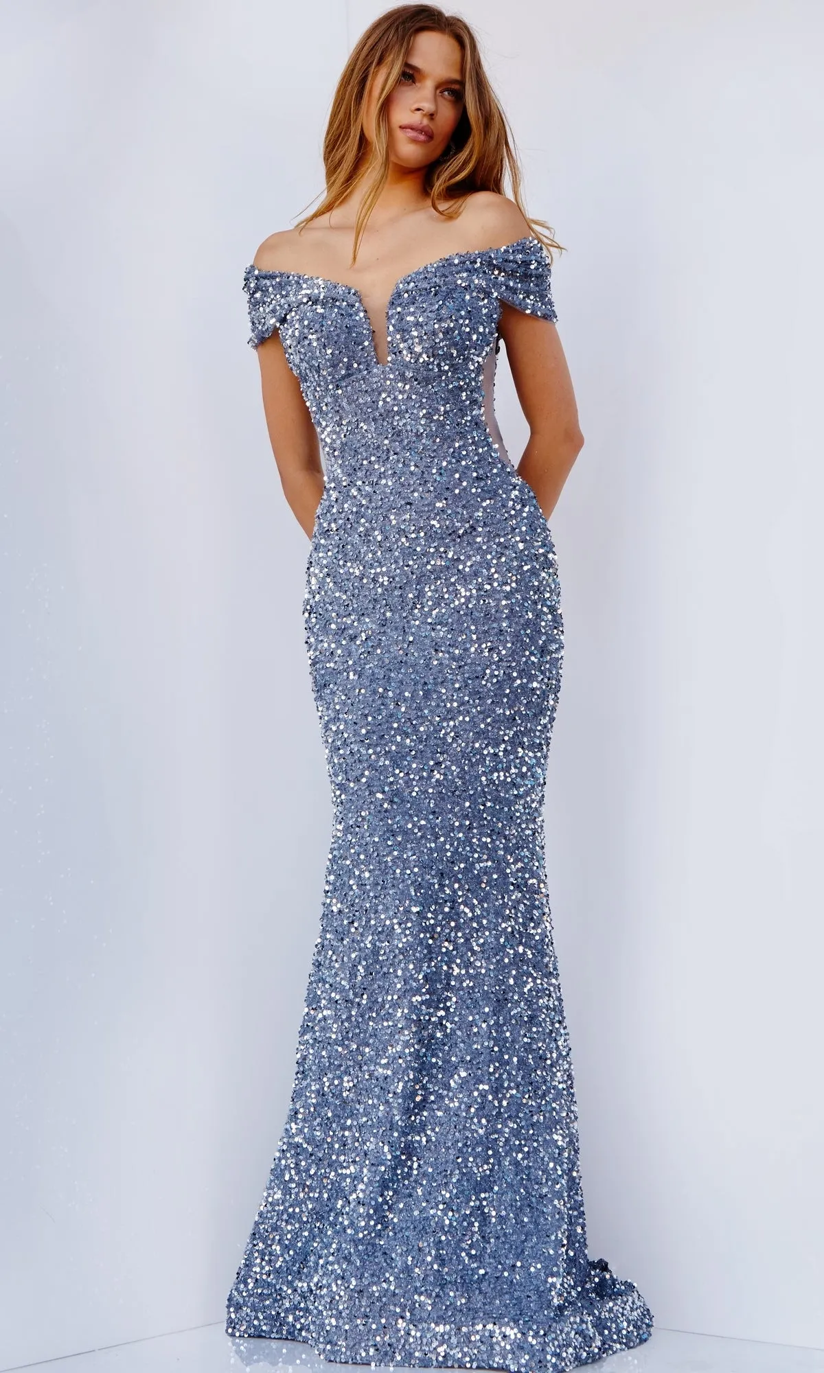 JVN by Jovani Sequin Off-the-Shoulder Prom Dress sold by PromGirl product image thumbnail 3