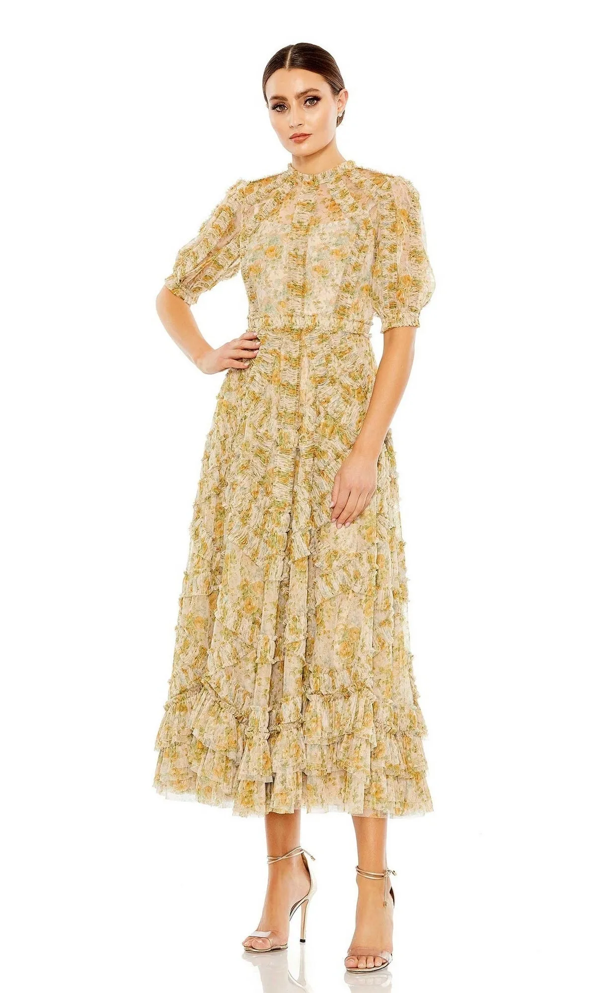 Short Sleeve Wedding Guest Dress: Mac Duggal 80111 sold by PromGirl