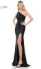 One-Shoulder Sequin-Striped Long Prom Dress 3120 sold by PromGirl