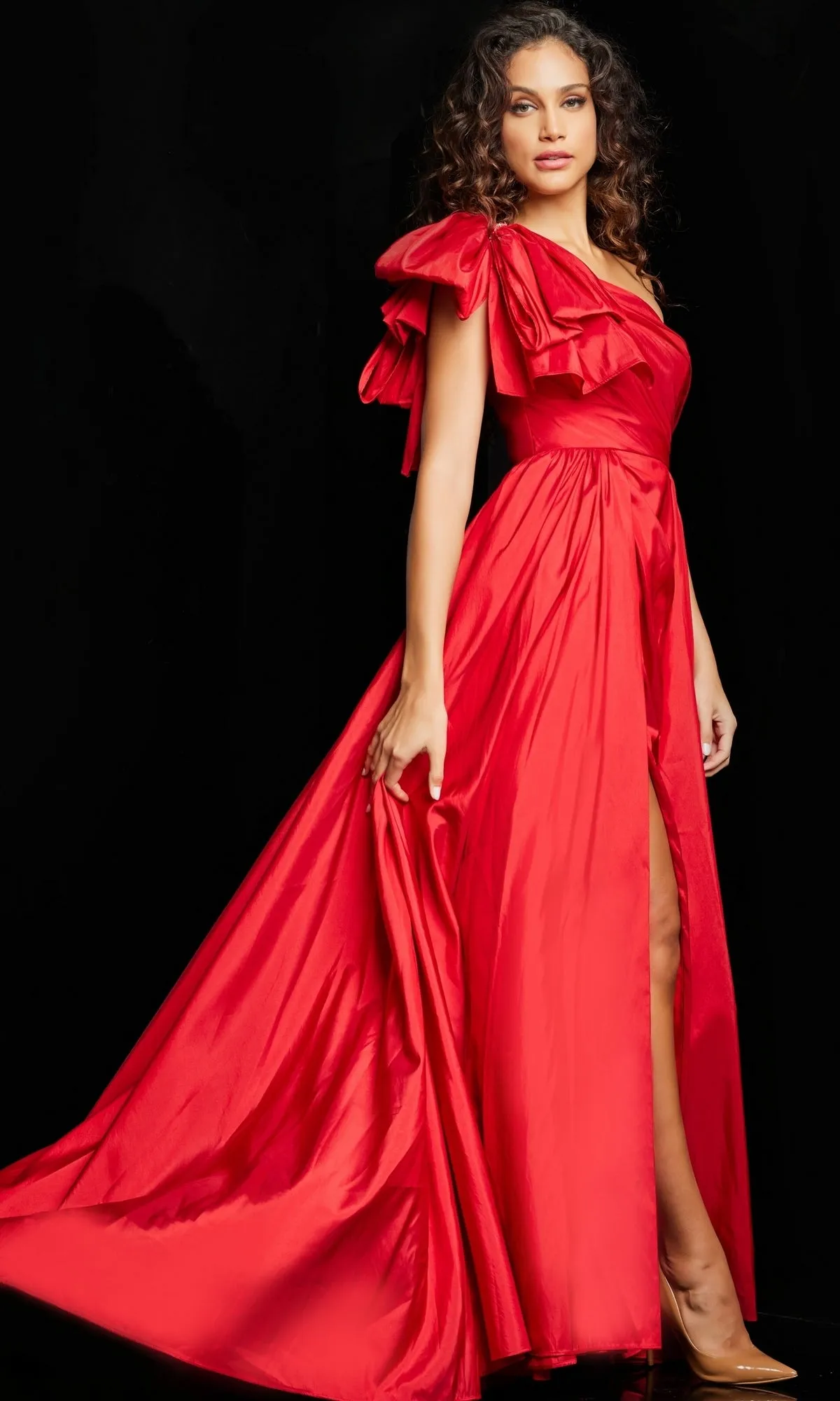 Jovani One-Shoulder Bow Long Prom Dress 38466 sold by PromGirl product image thumbnail 3