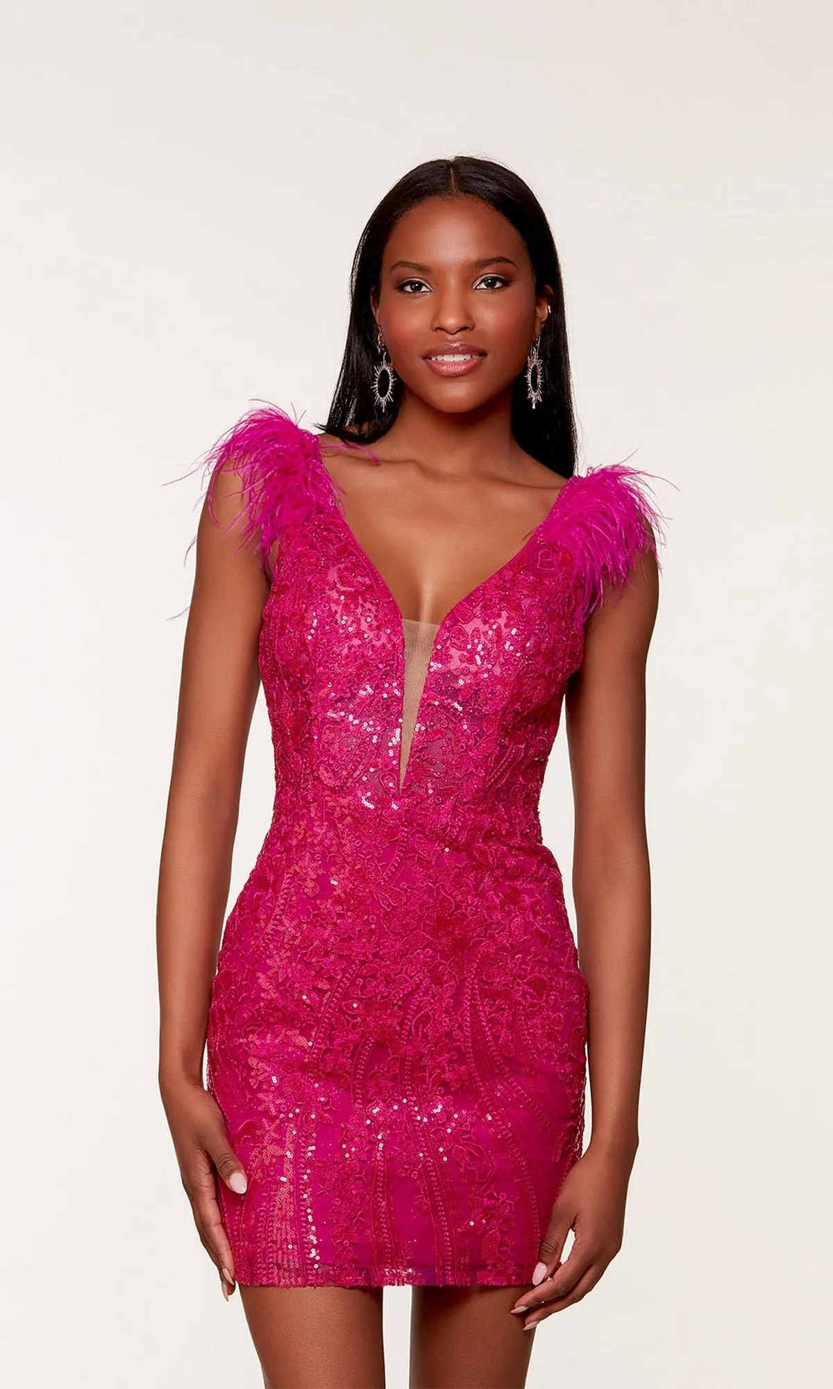 Feather-Sleeve Short Sequin Hoco Dress 4613 sold by PromGirl product image thumbnail 2