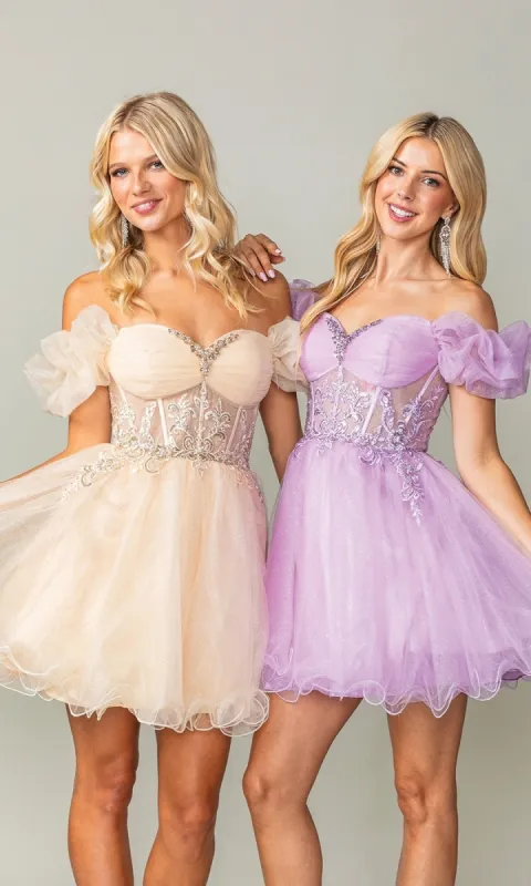 Ruffle-Sleeve Short Corset Homecoming Dress 3379 sold by PromGirl