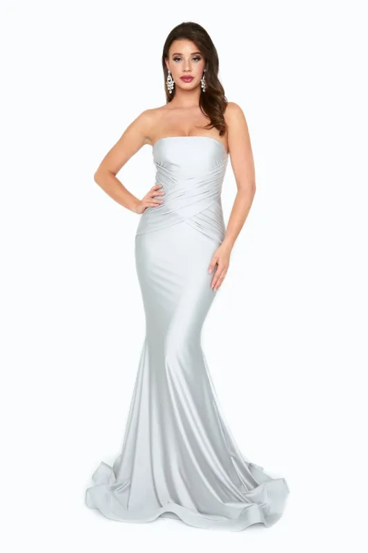 Ruched-Waist Strapless Long Prom Dress: 6538H sold by PromGirl