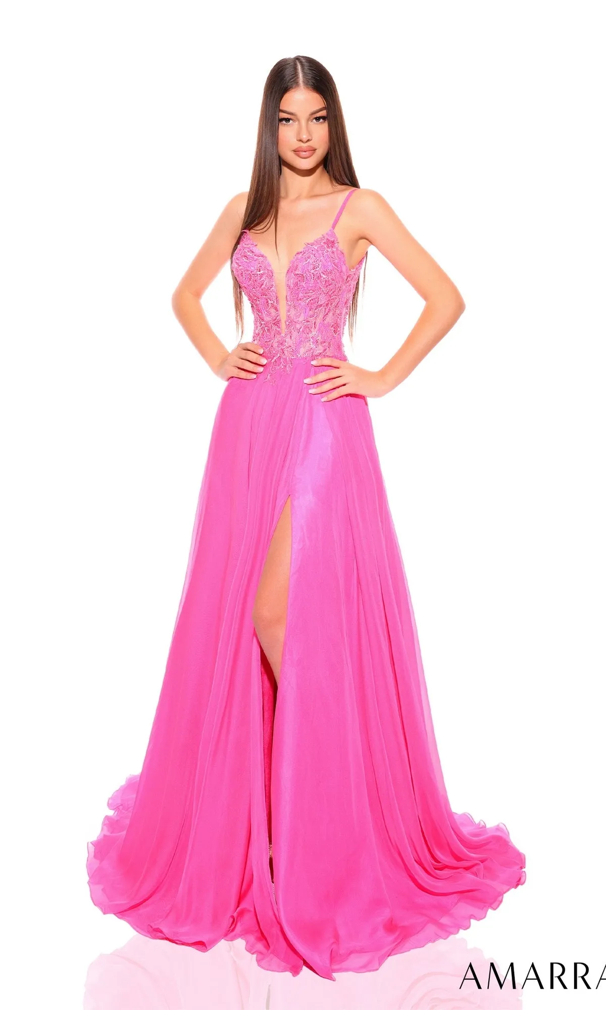 Amarra Sheer-Waist Long Chiffon Prom Dress 88834 sold by PromGirl product image thumbnail 3