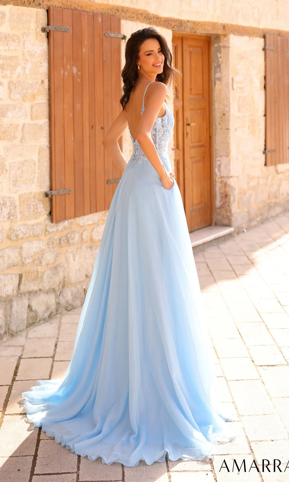 Amarra Sheer-Waist Long Chiffon Prom Dress 88834 sold by PromGirl product image thumbnail 2
