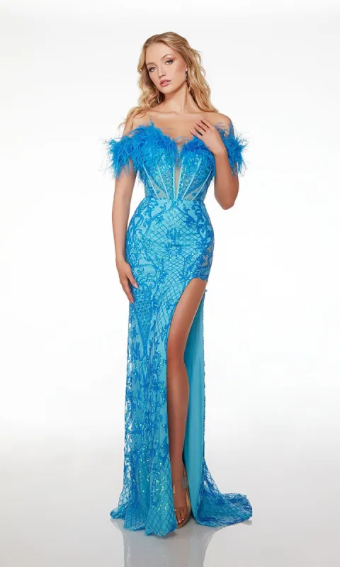 Alyce Feather and Sequin Corset Prom Dress 61616 sold by PromGirl
