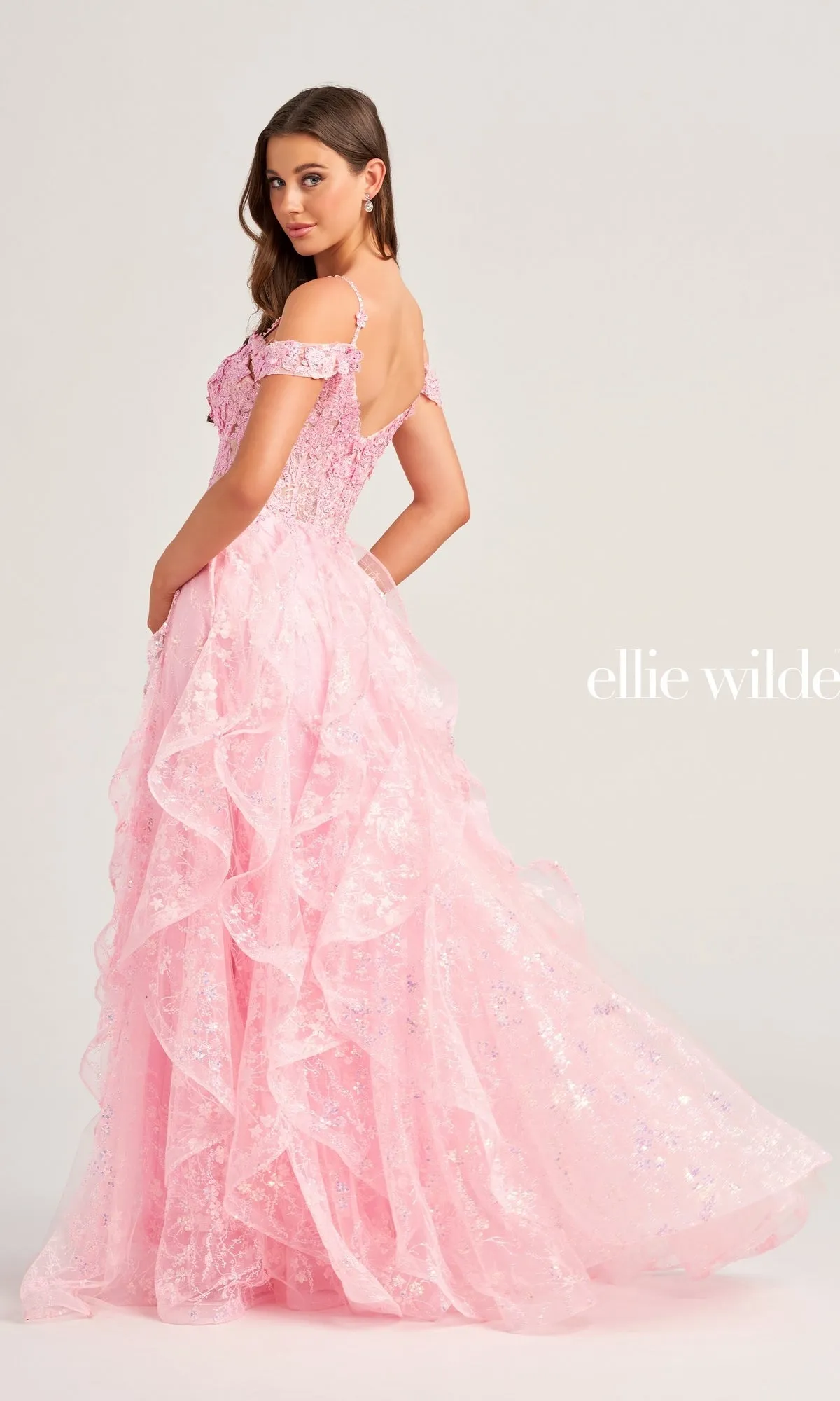 Ellie Wilde Ruffled Long Prom Ball Gown EW35218 sold by PromGirl product image thumbnail 2