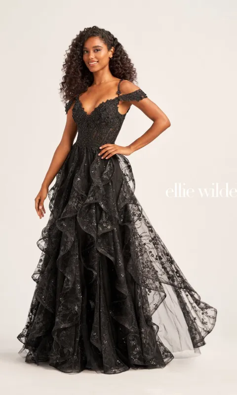 Ellie Wilde Ruffled Long Prom Ball Gown EW35218 made by ellie wilde