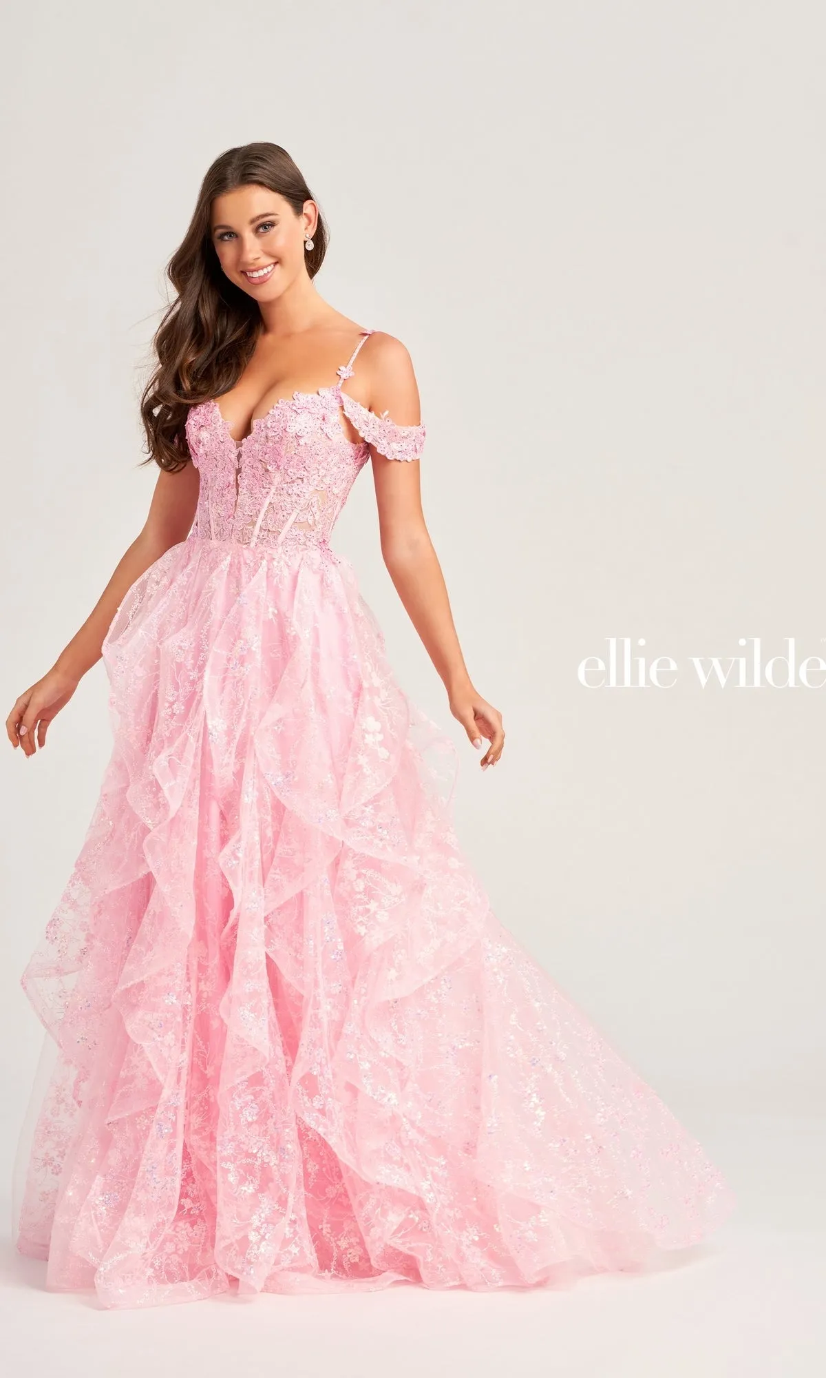 Ellie Wilde Ruffled Long Prom Ball Gown EW35218 sold by PromGirl product image thumbnail 3