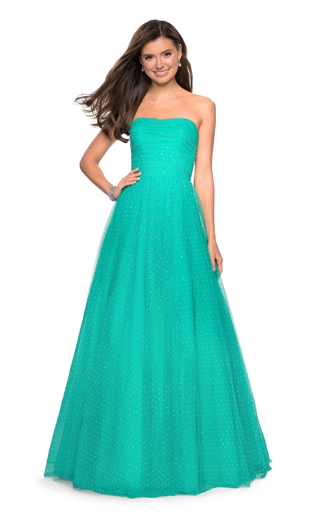 Strapless Rhinestone Tulle Prom Dress: La Femme 27630 sold by PromGirl