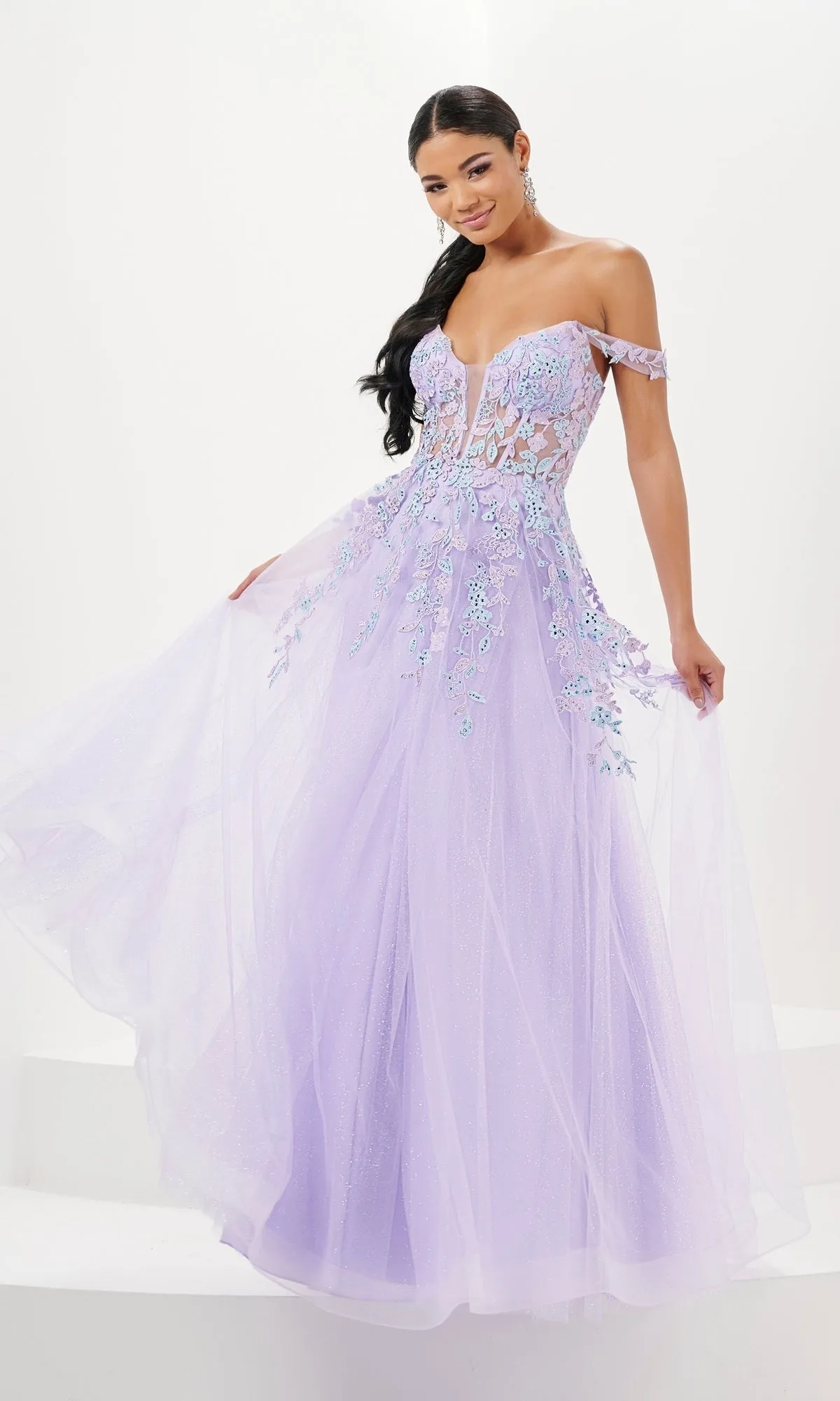 Tiffany Glitter Tulle Aqua Blue Prom Dress 16113 sold by PromGirl