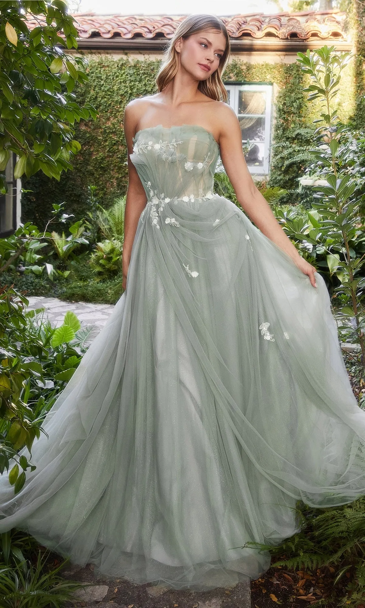 Strapless Sage Green Long Prom Ball Gown A1015 sold by PromGirl