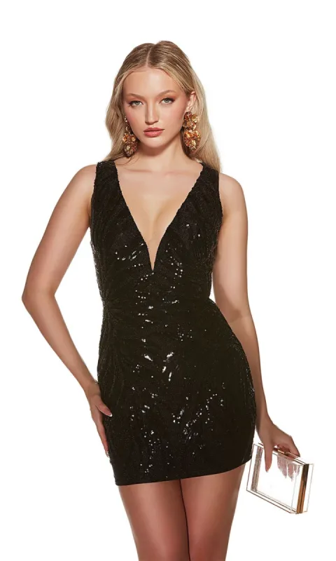 Alyce Open-Back Short Black Sequin Hoco Dress 4892 sold by PromGirl