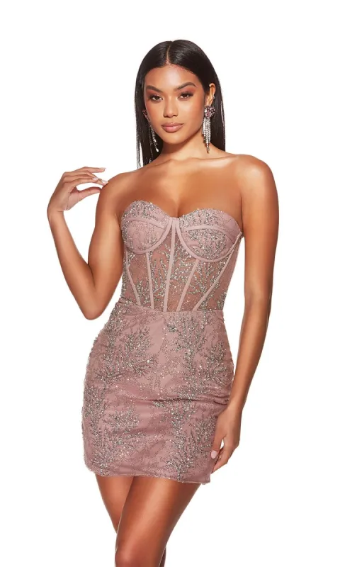 Strapless Sweetheart Short Glitter Hoco Dress 4865 sold by PromGirl