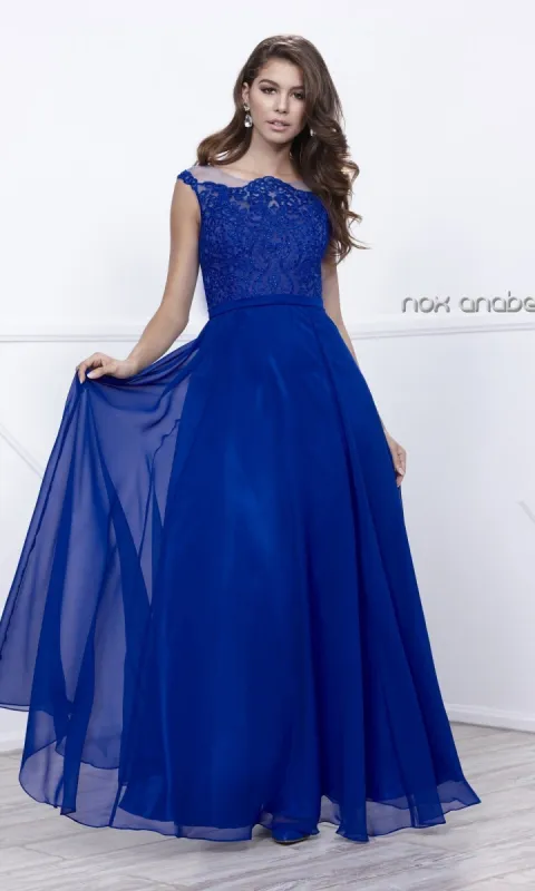 Long Flowing Prom Dress With Embroidered Bodice sold by PromGirl