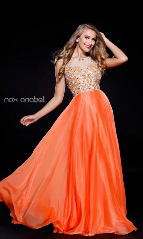 Jeweled-Bodice Open-Back Long A-Line Prom Dress sold by PromGirl