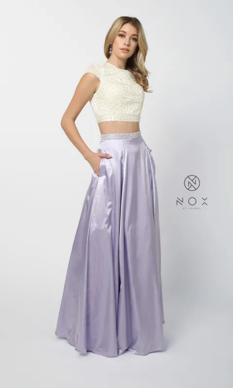 Cap-Sleeve Two-Piece Formal Dress with Pearls sold by PromGirl