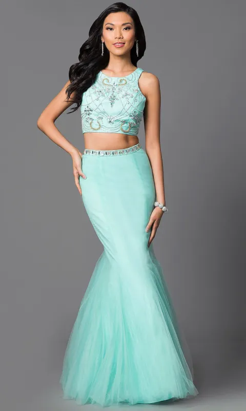Beaded-Top Two-Piece Long Mermaid Prom Dress sold by PromGirl