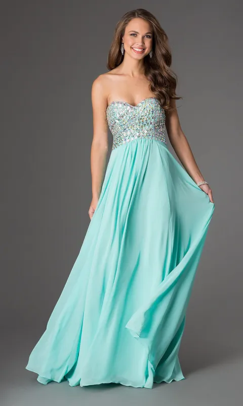 Strapless Mint Green Long Prom Dress sold by PromGirl
