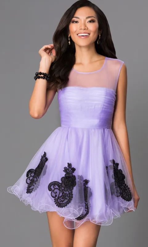 Short Babydoll Party Dress with Lace Appliques sold by PromGirl