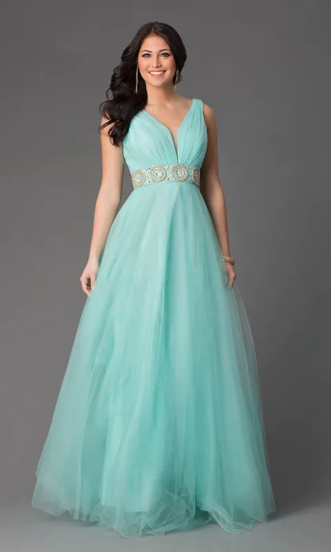 Floor-Length V-Neck Ball-Gown Prom Dress sold by PromGirl