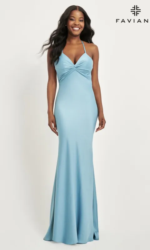 Faviana Twist-Knot Long Satin Prom Dress 11066 sold by PromGirl