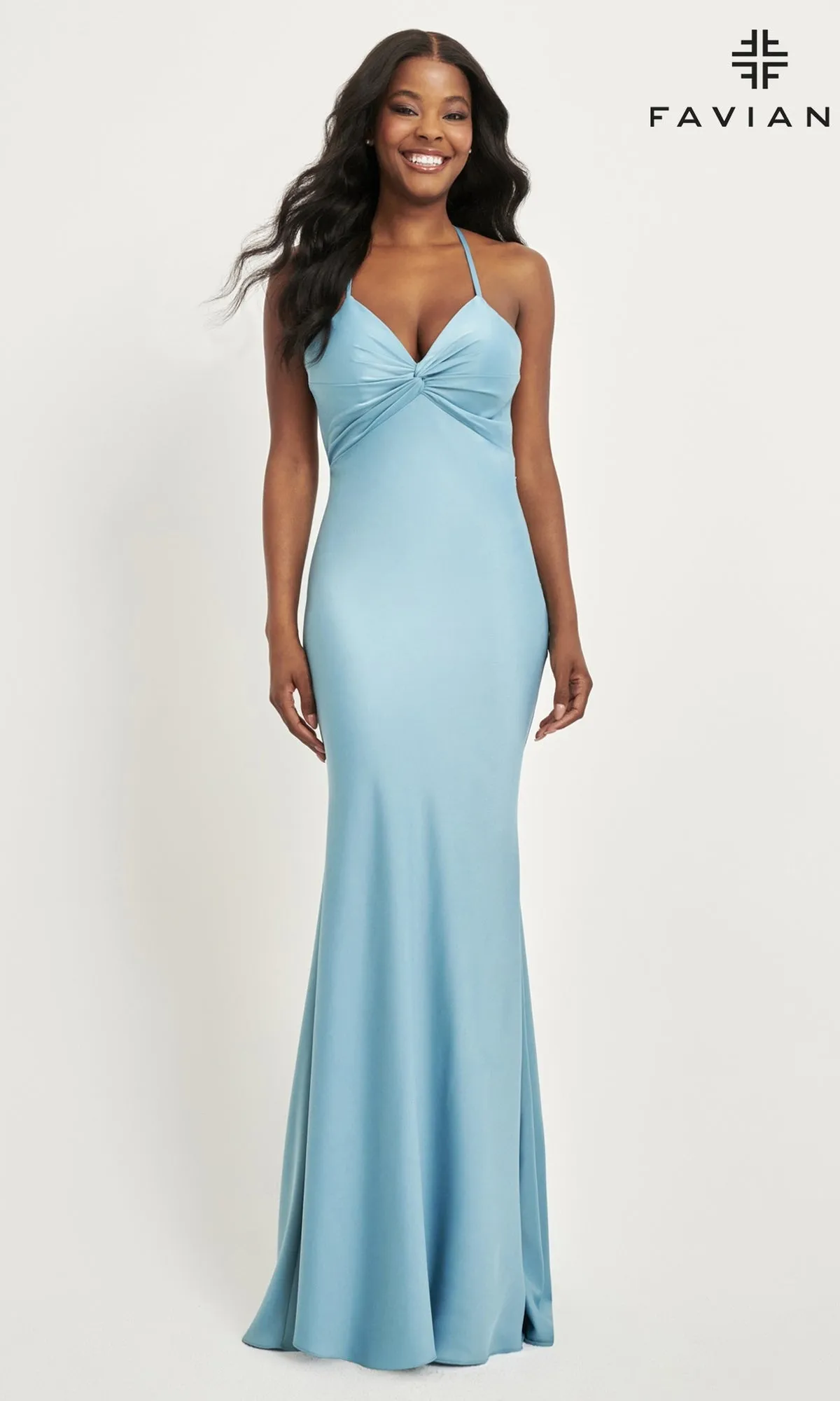 Faviana Twist-Knot Long Satin Prom Dress 11066 sold by PromGirl