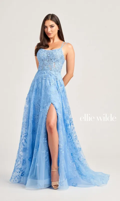 Ellie Wilde Long Tulle Designer Prom Dress EW35012 sold by PromGirl