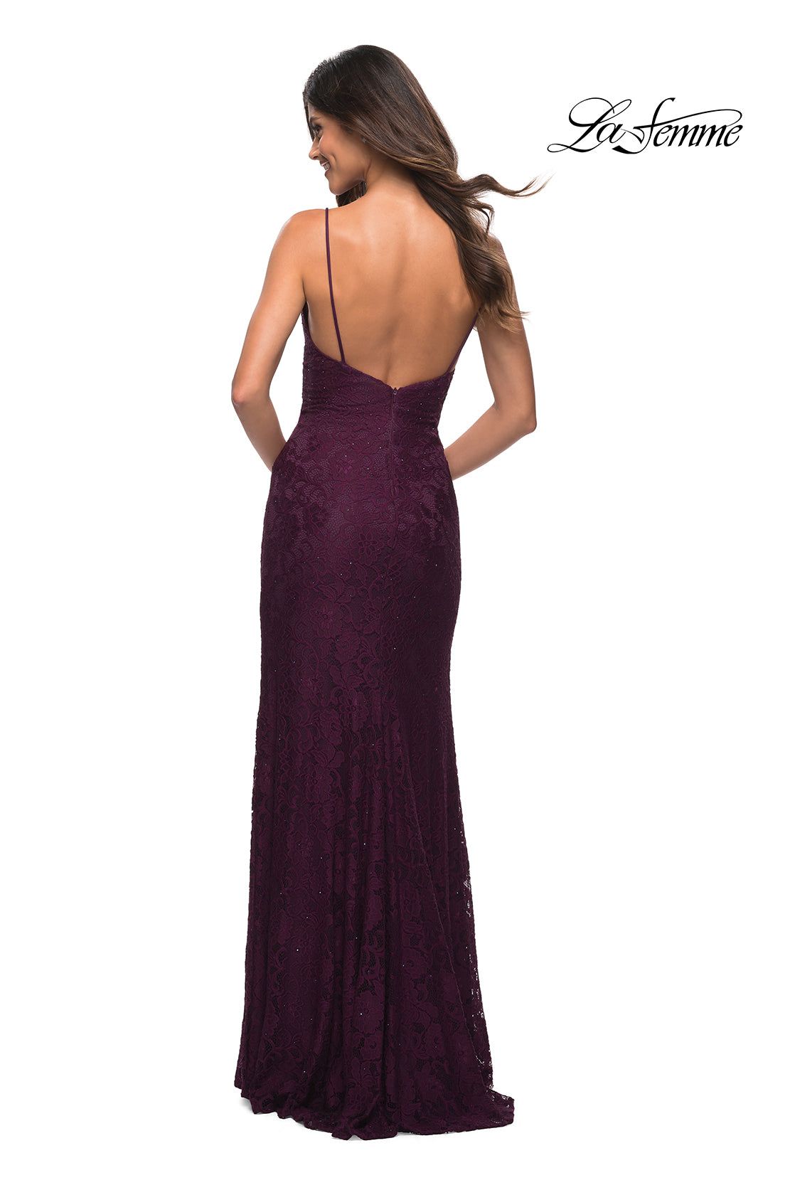 La Femme Tight Long Prom Dress in Beaded Lace sold by PromGirl product image thumbnail 5