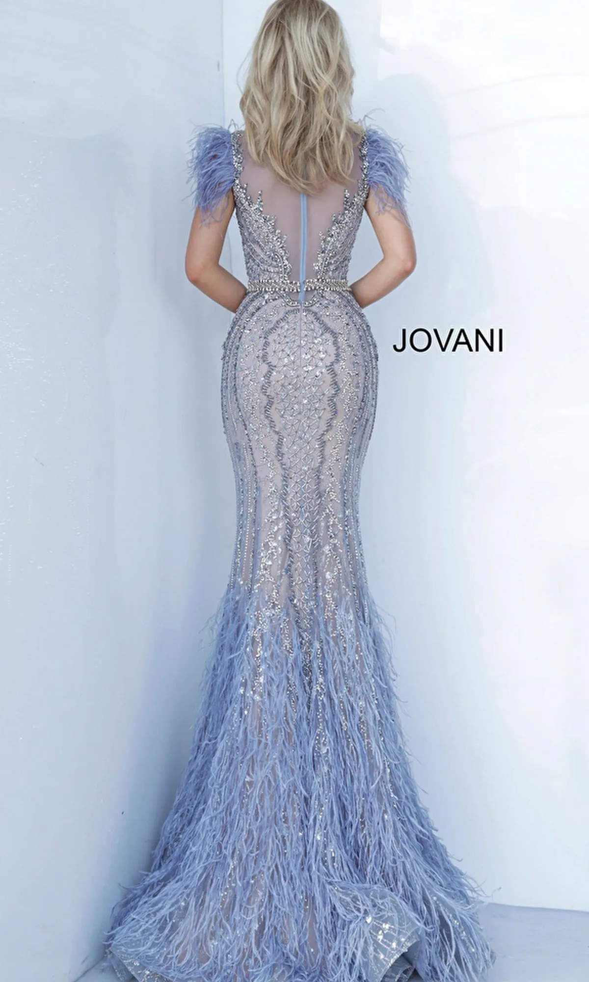 Jovani Light Blue Feather Long Pageant Dress 02326 sold by PromGirl product image thumbnail 2