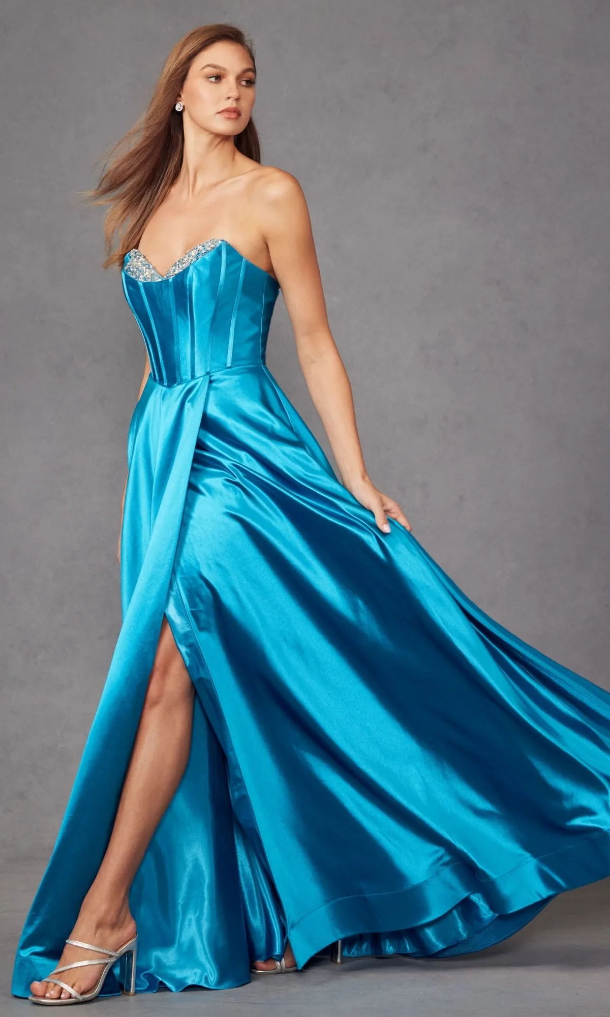 Strapless Long Blue Prom Dress: Juliet JT2435A sold by PromGirl