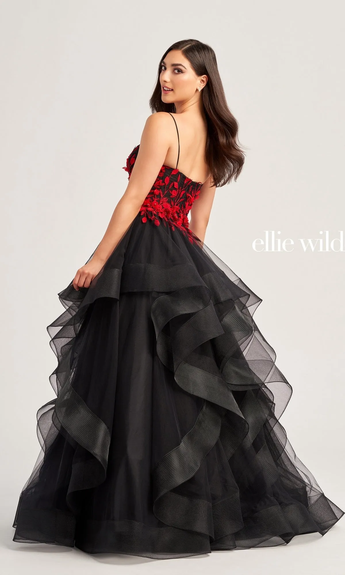 Ellie Wilde Floral Long Tiered Ball Gown EW35070 sold by PromGirl product image thumbnail 2