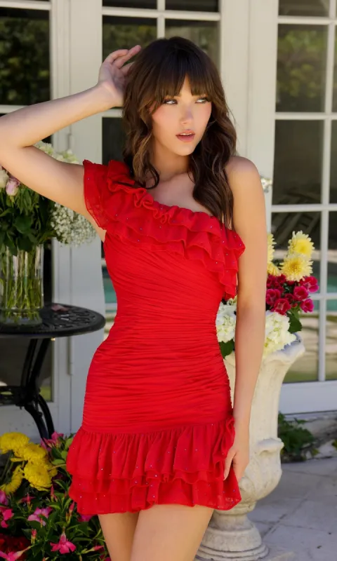 Ruffled One-Shoulder Short Homecoming Dress 29212 sold by PromGirl