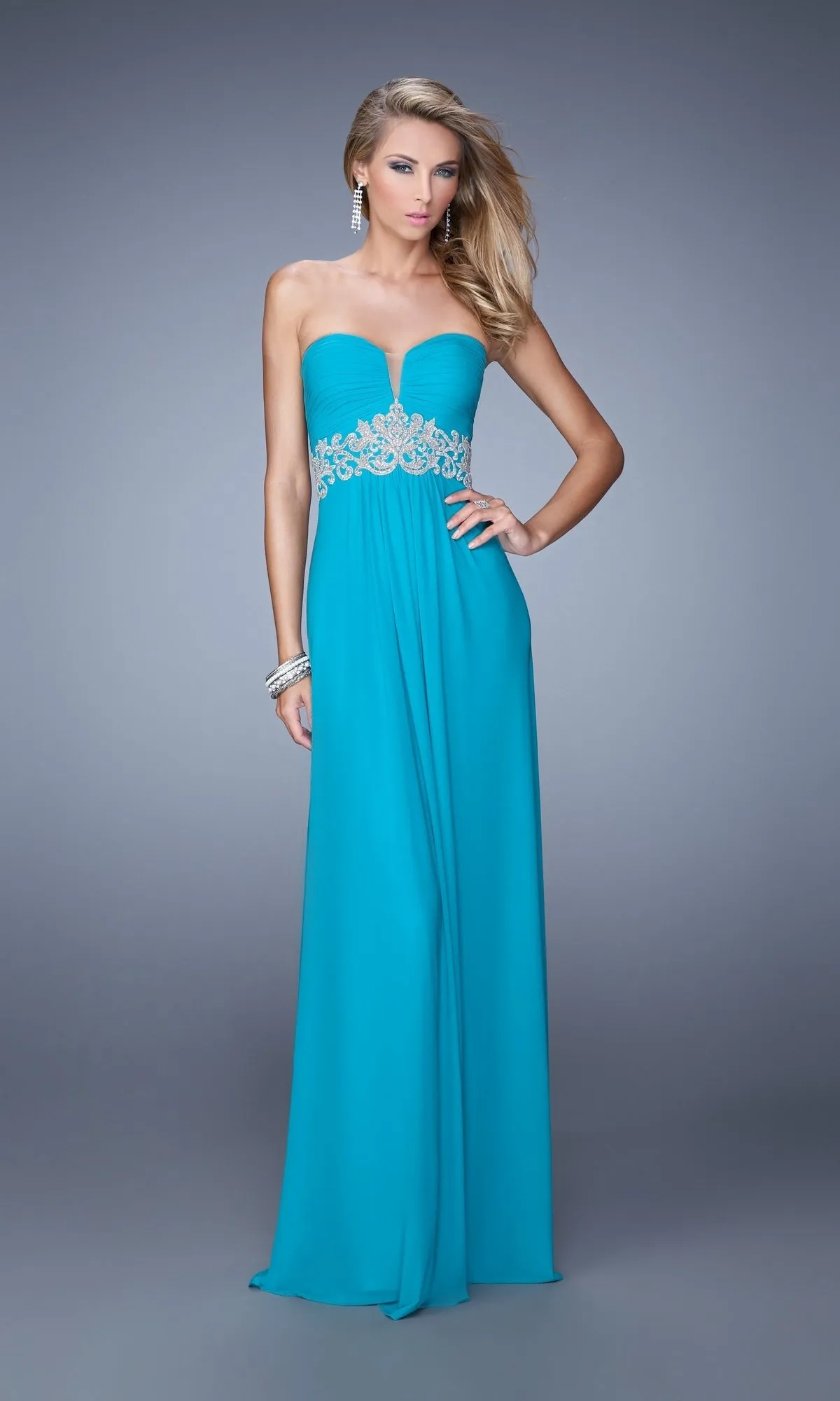 Strapless La Femme Ruched Designer Prom Dress 21357 sold by PromGirl