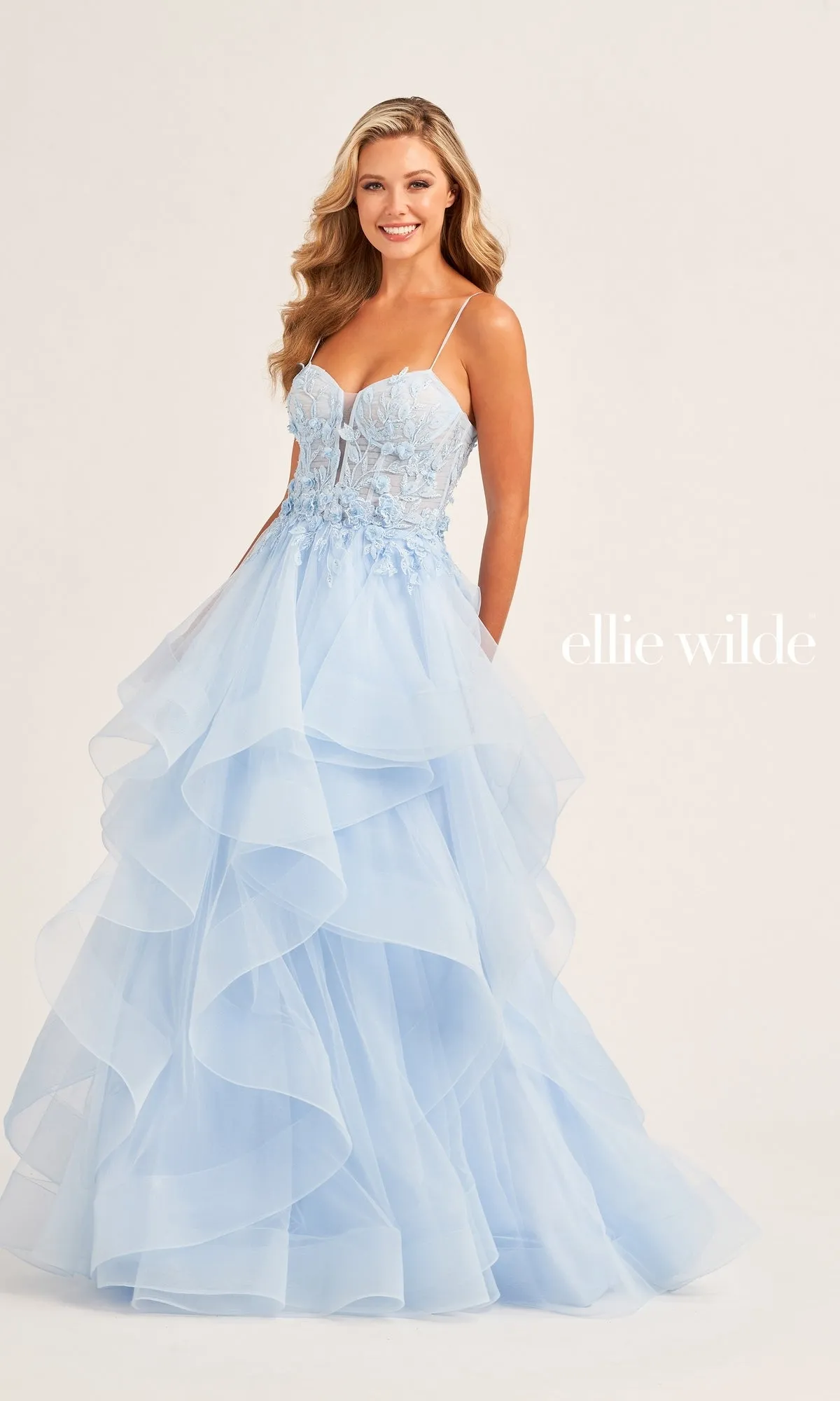 Ellie Wilde Floral Long Tiered Ball Gown EW35070 sold by PromGirl product image thumbnail 3