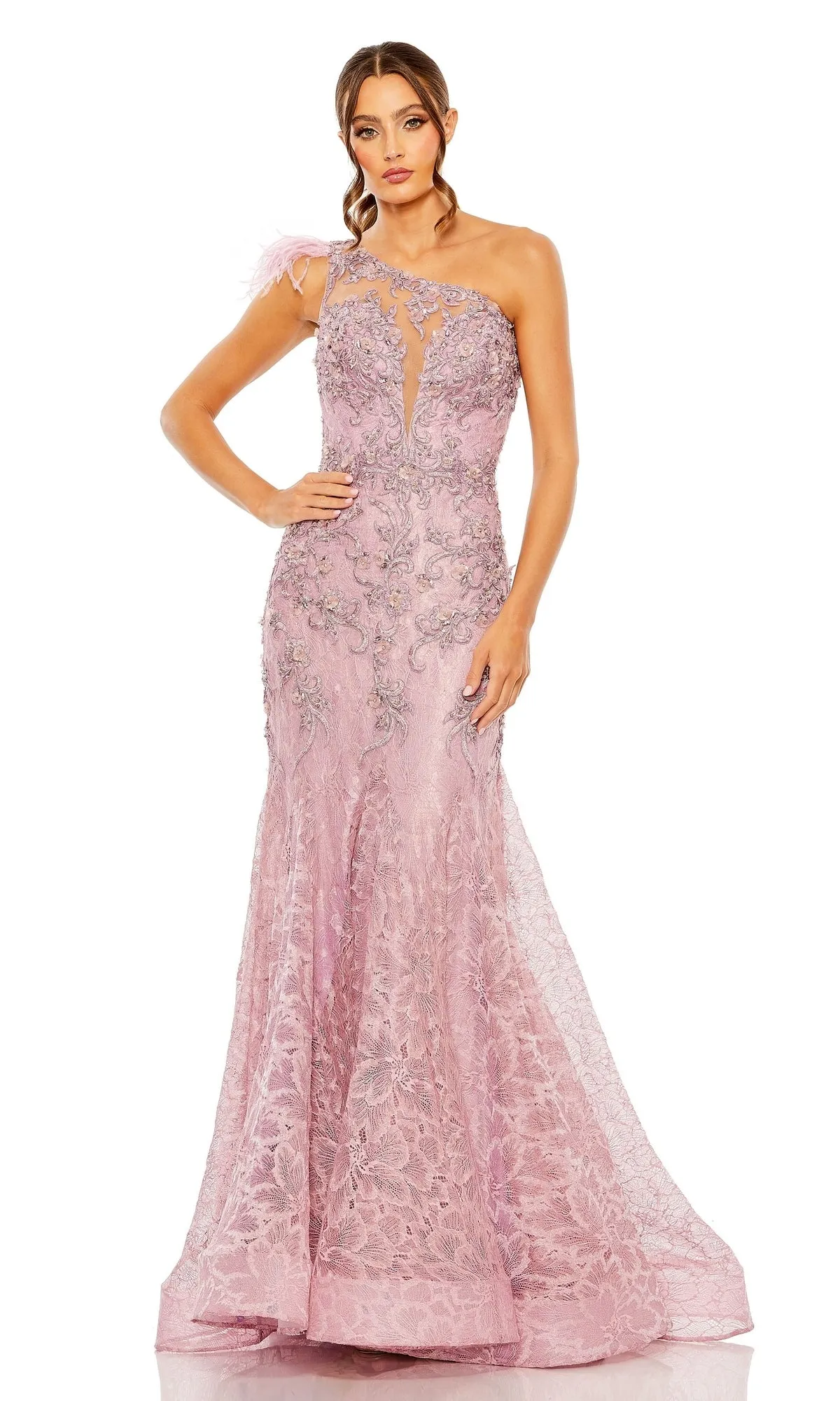 Feather One-Shoulder Prom Gown: Mac Duggal 79264 sold by PromGirl product image thumbnail 4
