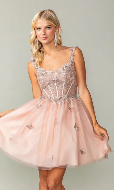 Rose Gold Short Butterfly Homecoming Dress 3367 sold by PromGirl