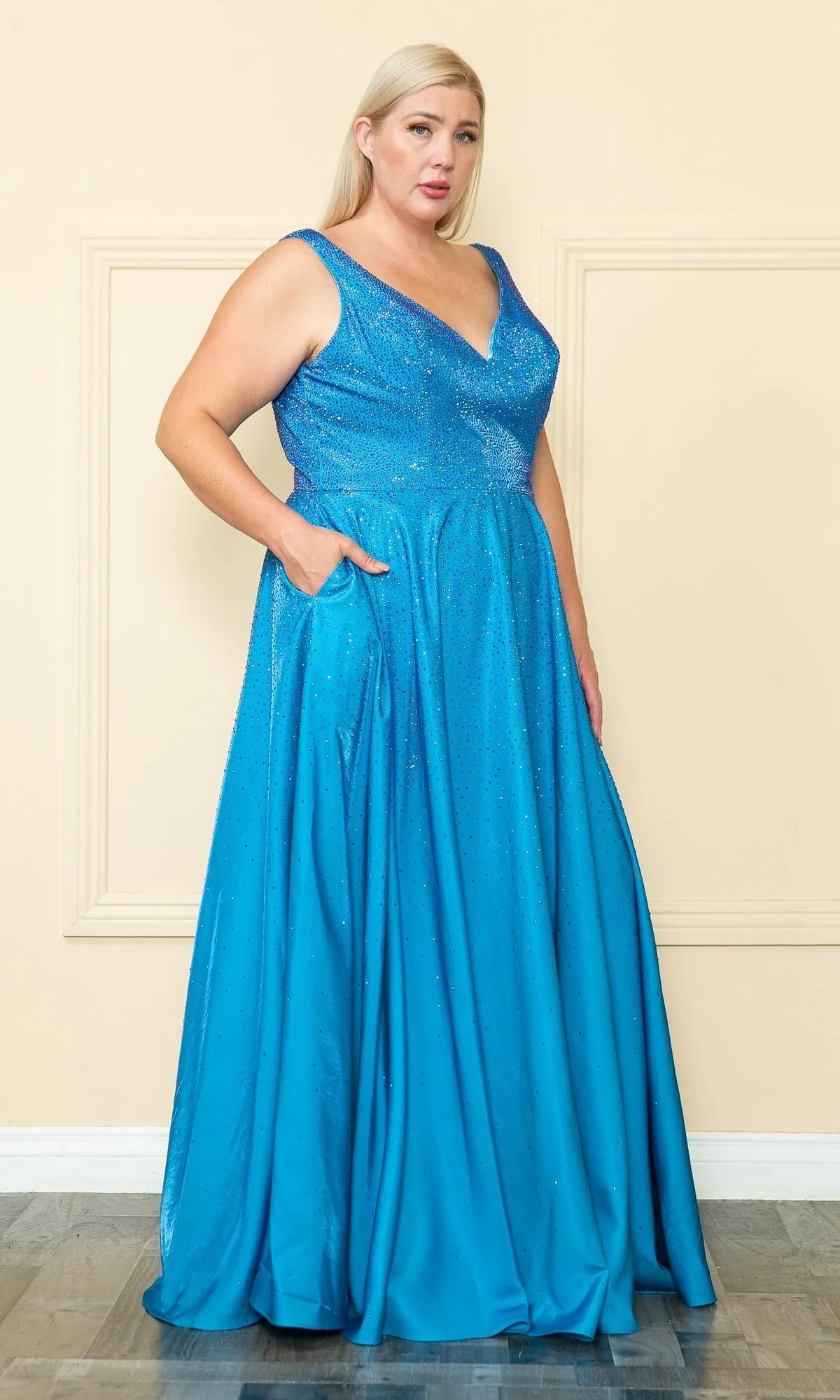 Embellished Plus-Size Long V-Neck Prom Dress W1110 sold by PromGirl product image thumbnail 4
