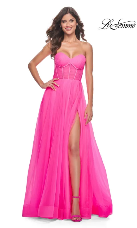 La Femme Long Pink Corset A-Line Prom Dress 32341 sold by PromGirl
